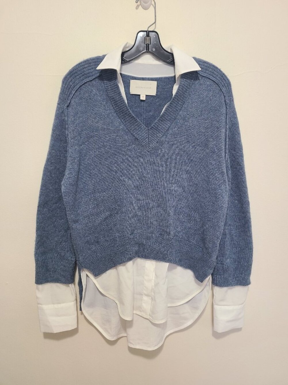 Brochu Walker The Looker Layered V-NeckWool Cashmere Sweater Blue Size M